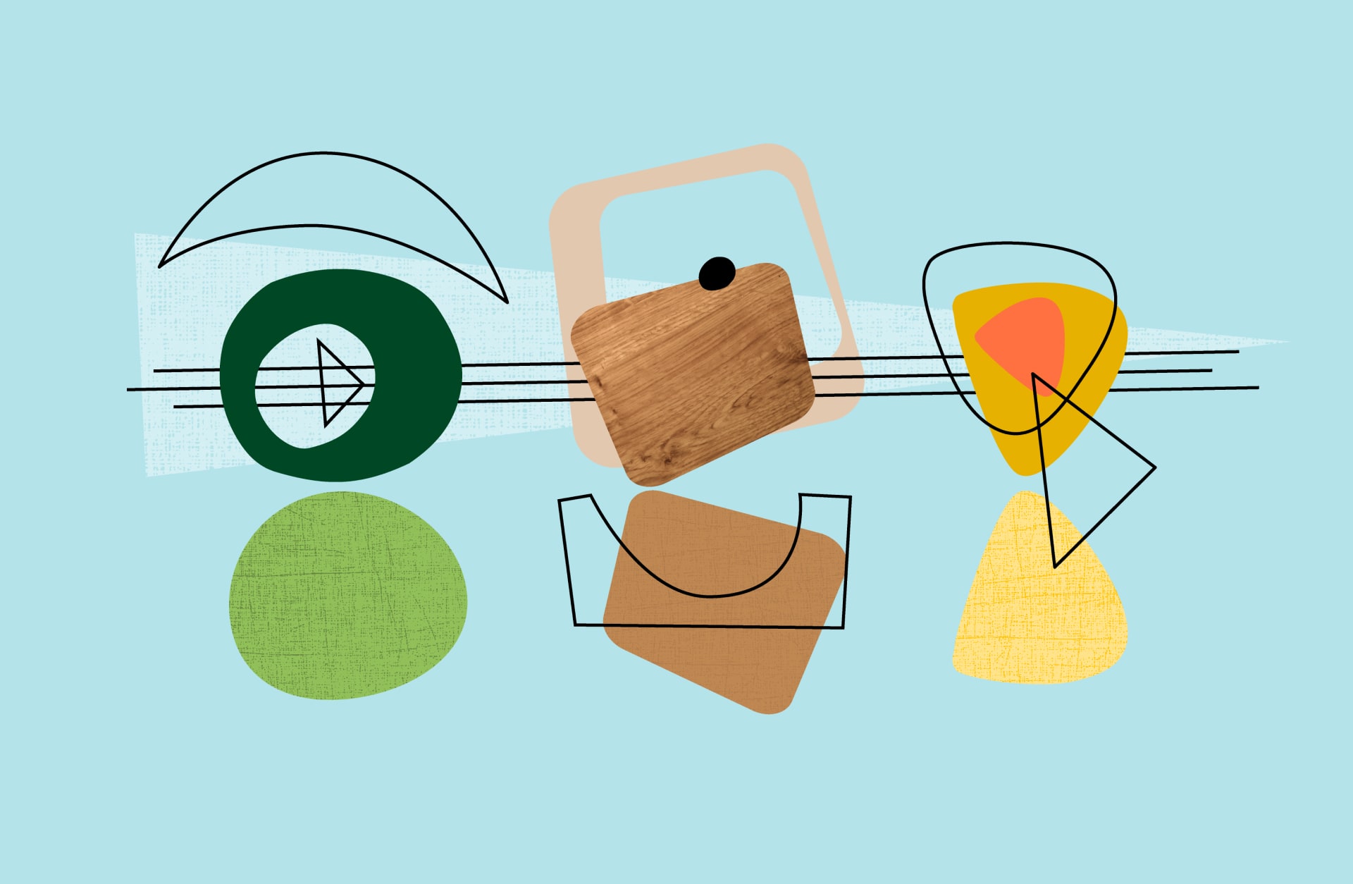 Abstrakte Formen und Linien auf blauem Hintergrund, symbolisieren beziehungsorientiertes Coaching.