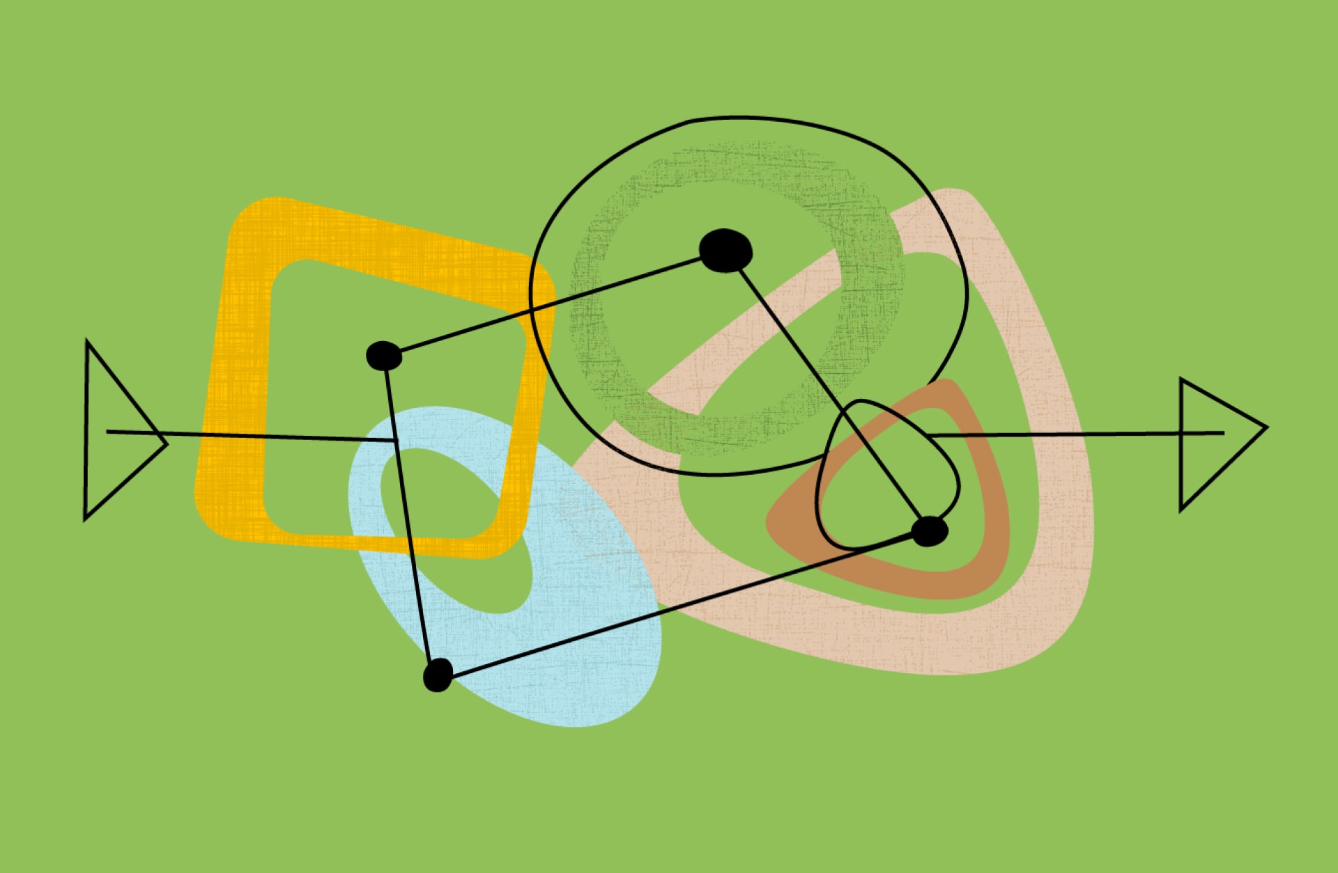 Grafische Darstellung von Formen und Linien auf grünem Hintergrund, symbolisiert relationale Führung.